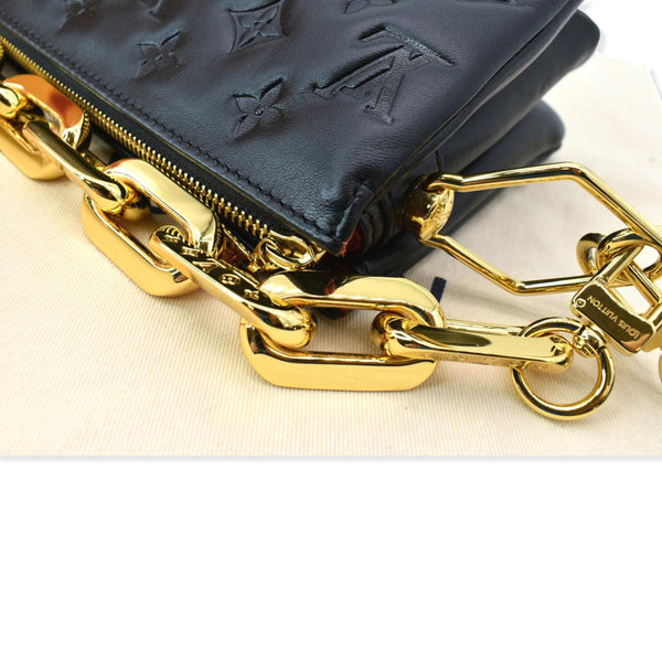 LOUIS VUITTON Coussin BB Monogram Embossed Leather Shoulder Bag Black
