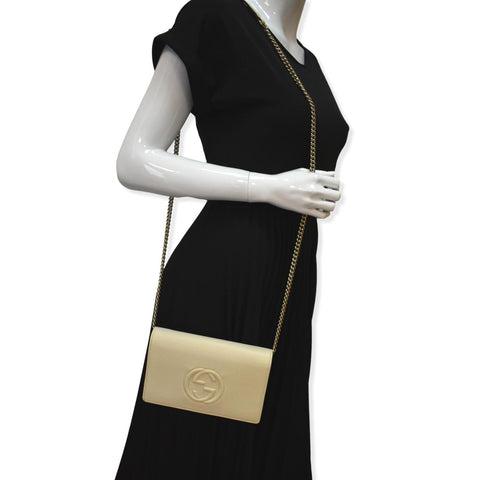 GUCCI Mini Soho Leather Wallet On Chain Crossbody Bag Ivory 598211