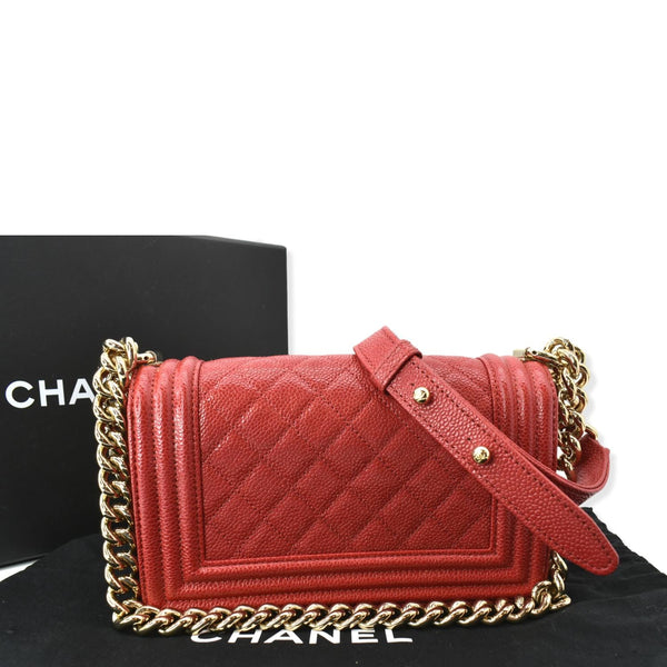 CHANEL Le Boy Small Caviar Leather Shoulder Bag Red