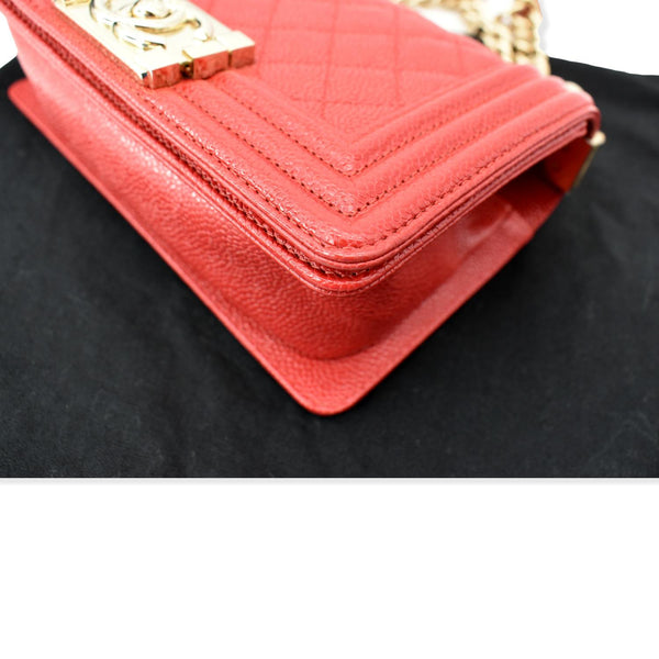CHANEL Le Boy Small Caviar Leather Shoulder Bag Red