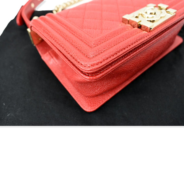 CHANEL Le Boy Small Caviar Leather Shoulder Bag Red