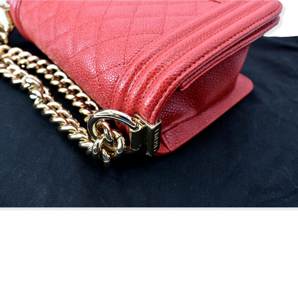 CHANEL Le Boy Small Caviar Leather Shoulder Bag Red