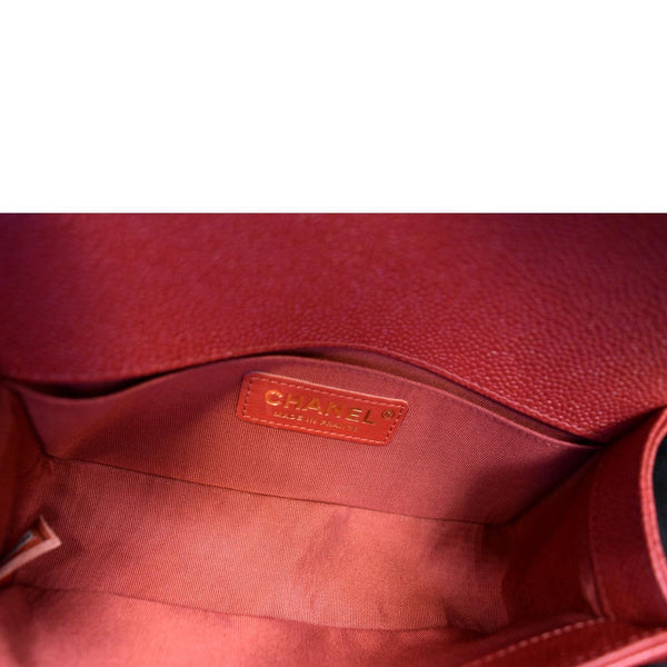 CHANEL Le Boy Small Caviar Leather Shoulder Bag Red