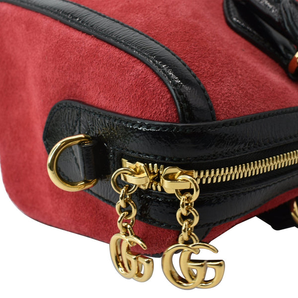 GUCCI Ophidia Medium Suede Top Handle Boston Bag Red 524532