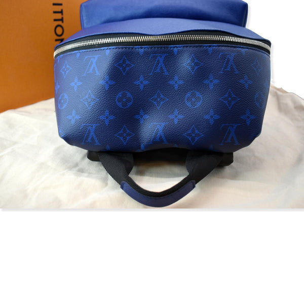 LOUIS VUITTON Discovery Taiga Monogram Leather Backpack Blue