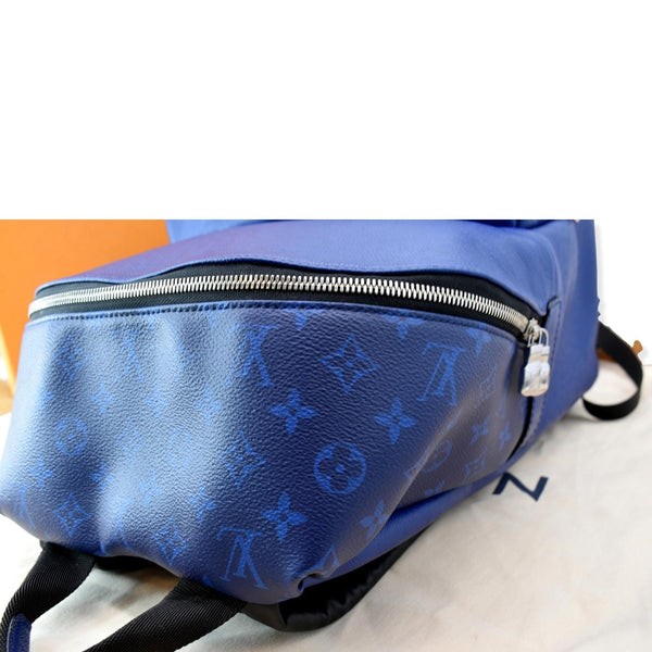 LOUIS VUITTON Discovery Taiga Monogram Leather Backpack Blue