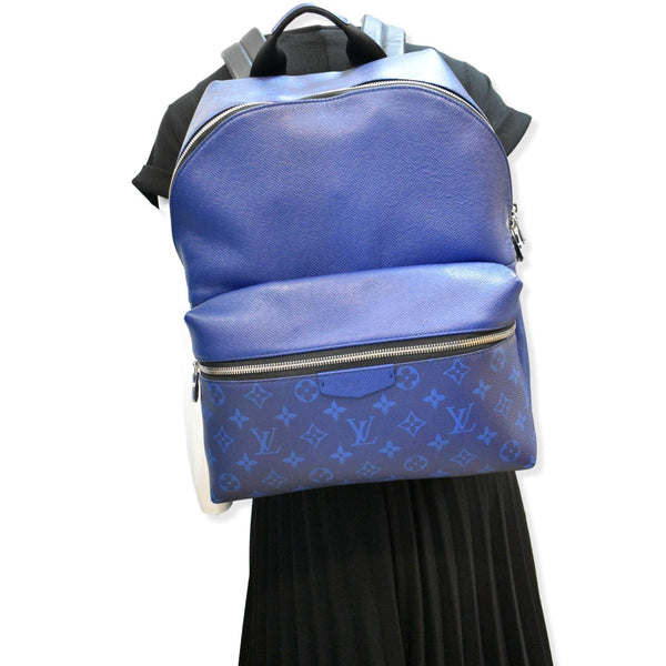 LOUIS VUITTON Discovery Taiga Monogram Leather Backpack Blue