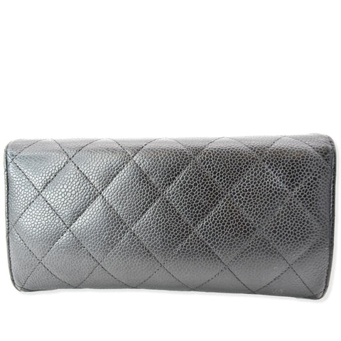 CHANEL Gusset Flap Caviar Leather Wallet Black