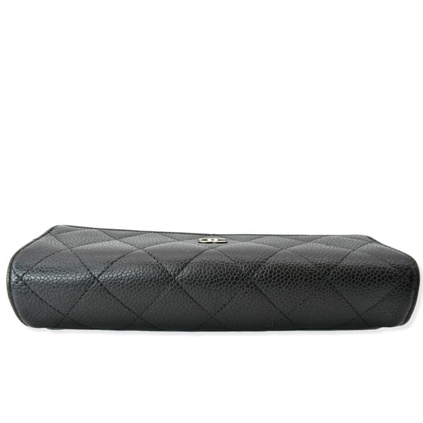 CHANEL Gusset Flap Caviar Leather Wallet Black
