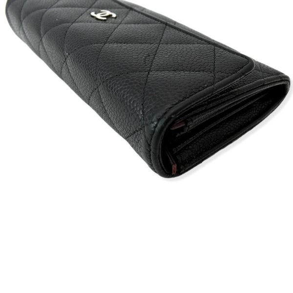 CHANEL Gusset Flap Caviar Leather Wallet Black