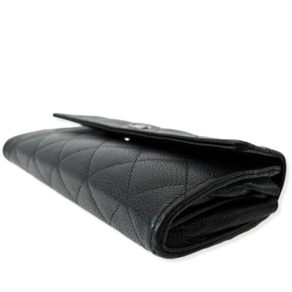CHANEL Gusset Flap Caviar Leather Wallet Black