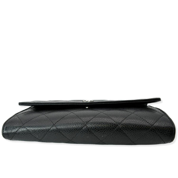 CHANEL Gusset Flap Caviar Leather Wallet Black