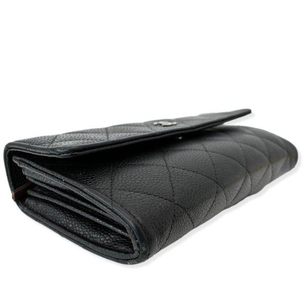 CHANEL Gusset Flap Caviar Leather Wallet Black