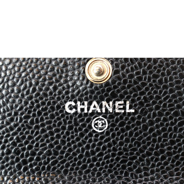 CHANEL Gusset Flap Caviar Leather Wallet Black