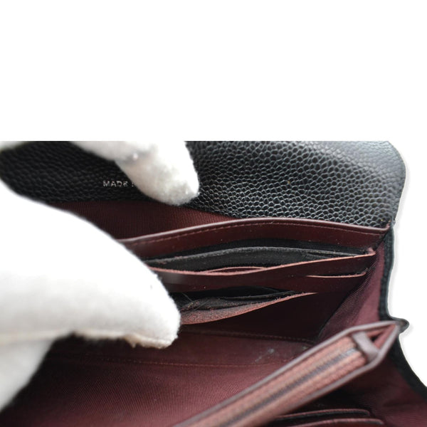 CHANEL Gusset Flap Caviar Leather Wallet Black