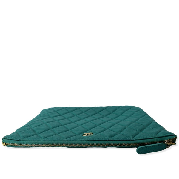 CHANEL O-Case Caviar Leather Zip Pouch Green