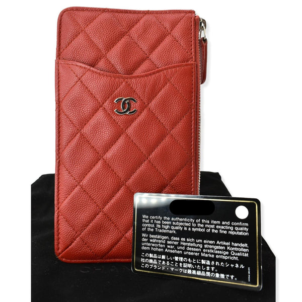 CHANEL Classic Caviar Quilted Leather Flat Wallet Pouch Red