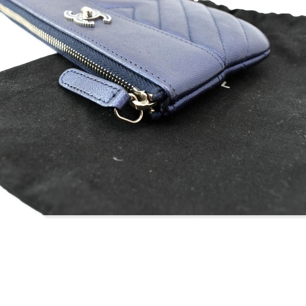 CHANEL Small Vintage Mademoiselle Leather Cosmetic Case Blue