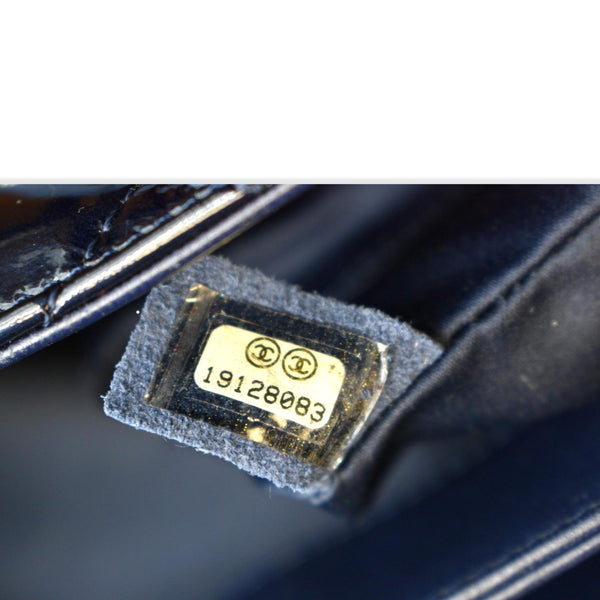 CHANEL Navy Quilted Patent Leather Accordion Flap Bag