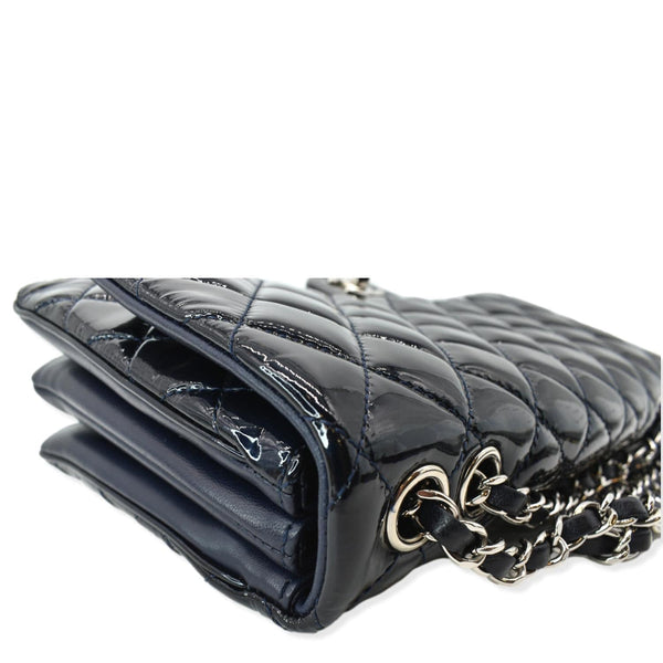 CHANEL Navy Quilted Patent Leather Accordion Flap Bag