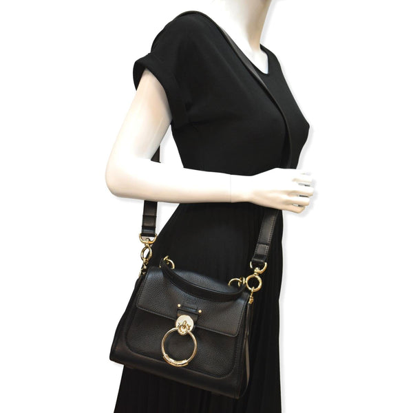 CHLOE Tess Day Front Flap Calfskin Leather Crossbody Bag Black