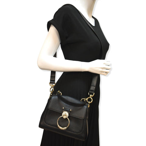 CHLOE Tess Day Front Flap Calfskin Leather Crossbody Bag Black