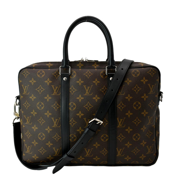 LOUIS VUITTON Porte Documents Voyage Monogram Canvas Briefcase Bag Brown