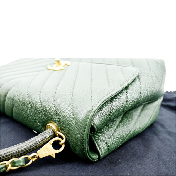 CHANEL CC Caviar Leather Top Handle Flap Shoulder Bag Green