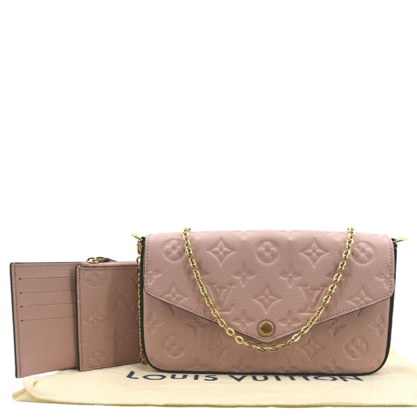 LOUIS VUITTON Pochette Felicie Monogram Empreinte Leather Chain Wallet Rose Poudre