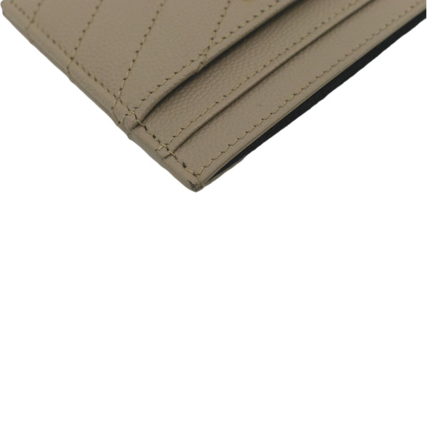 YVES SAINT LAURENT Monogram Grain Leather Card Case Beige