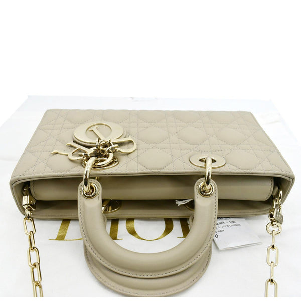 CHRISTIAN DIOR Lady D-Joy Medium Cannage Lambskin Chain Shoulder Bag Sand