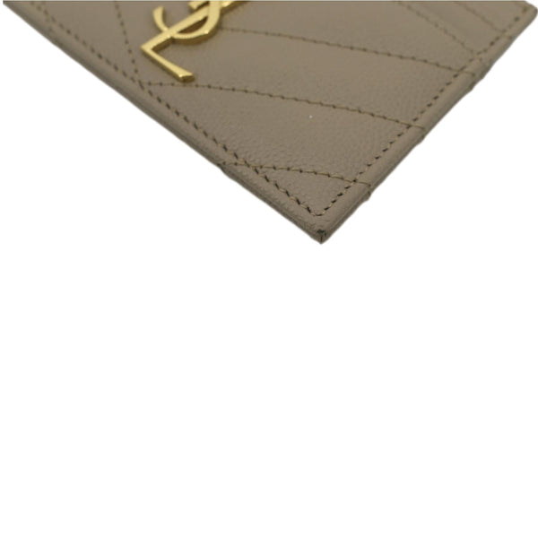 YVES SAINT LAURENT Monogram Grain Leather Card Case Beige