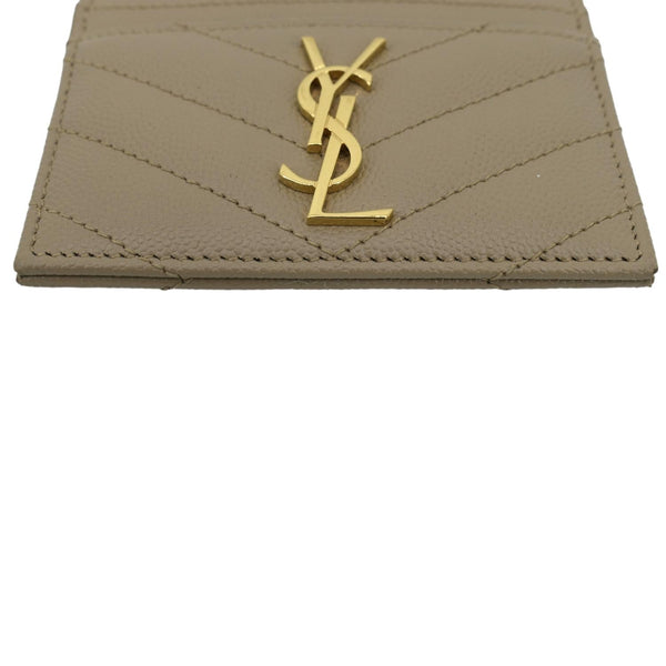 YVES SAINT LAURENT Monogram Grain Leather Card Case Beige