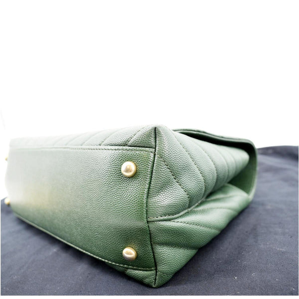 CHANEL CC Caviar Leather Top Handle Flap Shoulder Bag Green