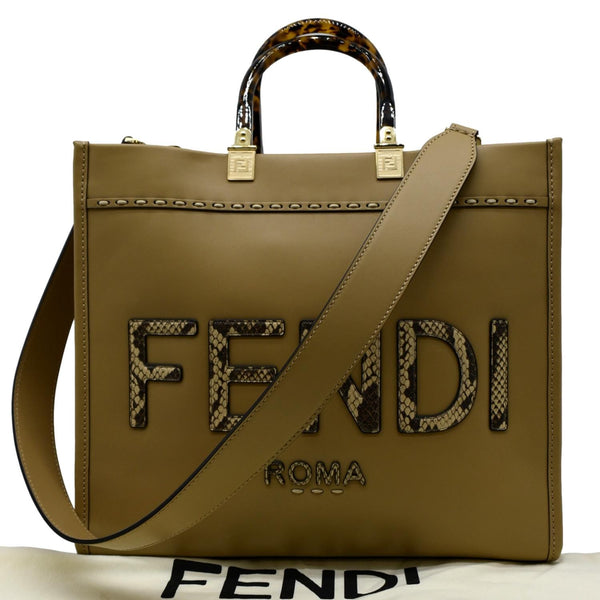FENDI Sunshine Plexiglass Leather Shopper Tote Bag Tan