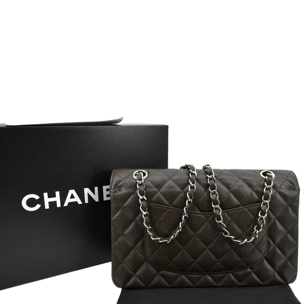 CHANEL Classic Medium Double Flap Caviar Leather Shoulder Bag Chocolate