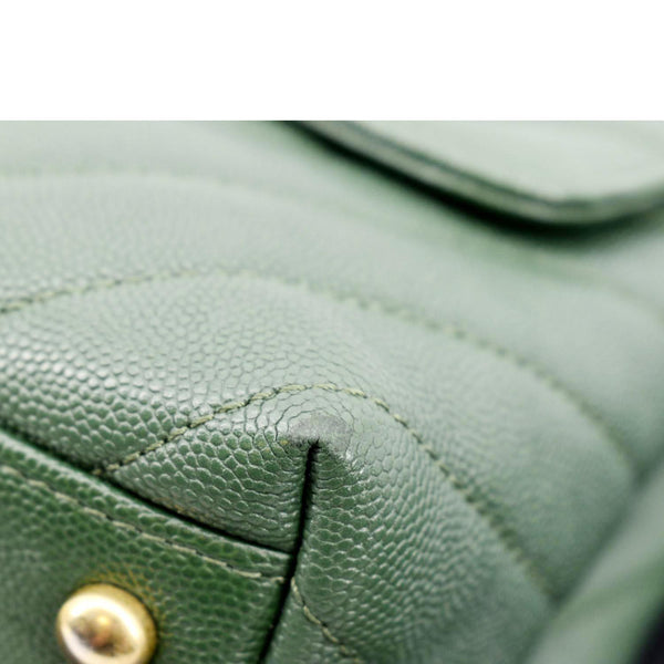 CHANEL CC Caviar Leather Top Handle Flap Shoulder Bag Green