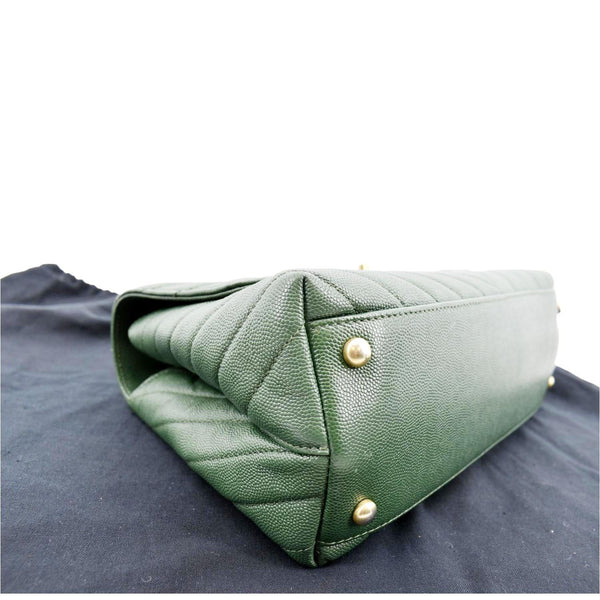 CHANEL CC Caviar Leather Top Handle Flap Shoulder Bag Green