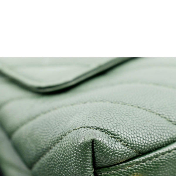 CHANEL CC Caviar Leather Top Handle Flap Shoulder Bag Green