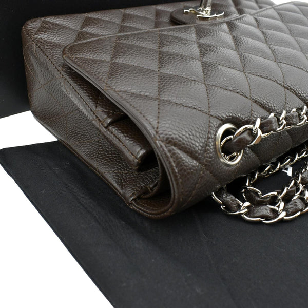 CHANEL Classic Medium Double Flap Caviar Leather Shoulder Bag Chocolate