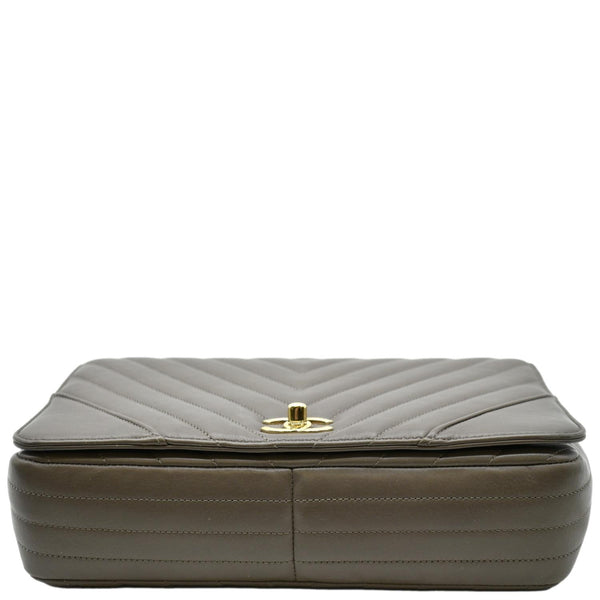 CHANEL Statement Medium Flap Quilted Chevron Crossbody Bag Khaki