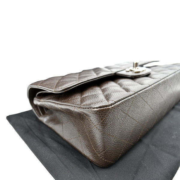 CHANEL Classic Medium Double Flap Caviar Leather Shoulder Bag Chocolate