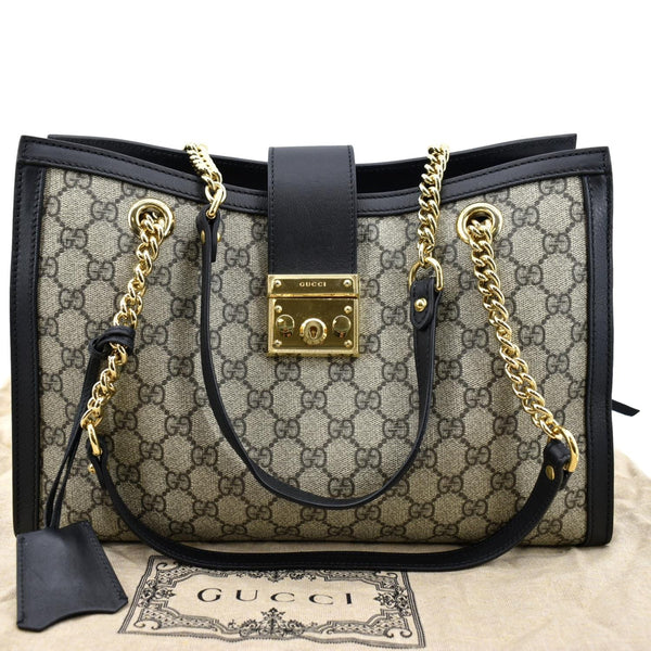 GUCCI Padlock Medium GG Supreme Canvas Shoulder Bag Black 479197