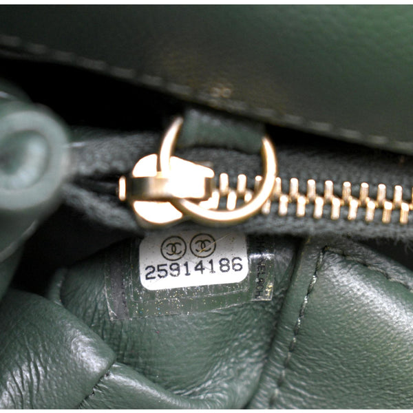 CHANEL CC Caviar Leather Top Handle Flap Shoulder Bag Green