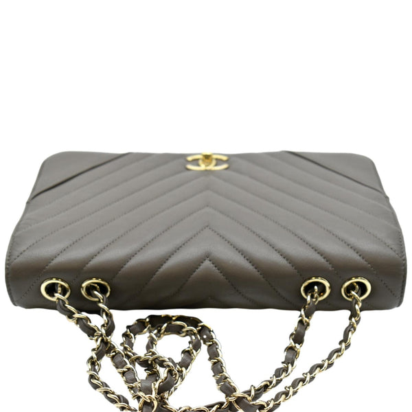CHANEL Statement Medium Flap Quilted Chevron Crossbody Bag Khaki