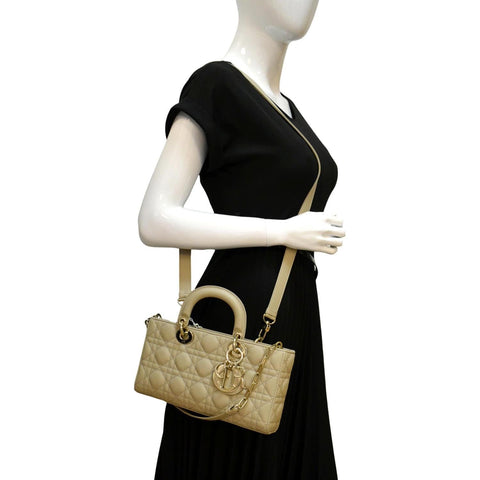 CHRISTIAN DIOR Lady D-Joy Medium Cannage Lambskin Chain Shoulder Bag Sand