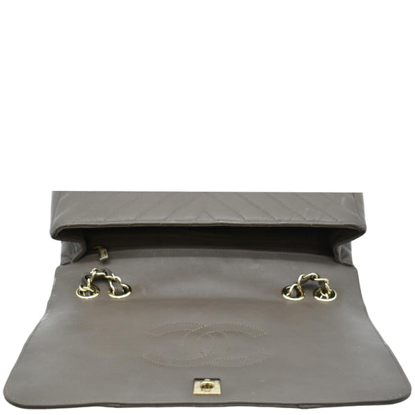 CHANEL Statement Medium Flap Quilted Chevron Crossbody Bag Khaki