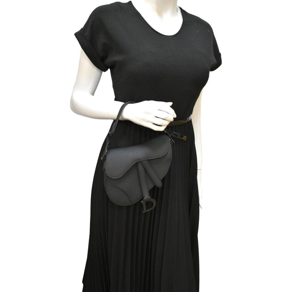 CHRISTIAN DIOR Saddle Calfskin Leather Satchel Bag Black