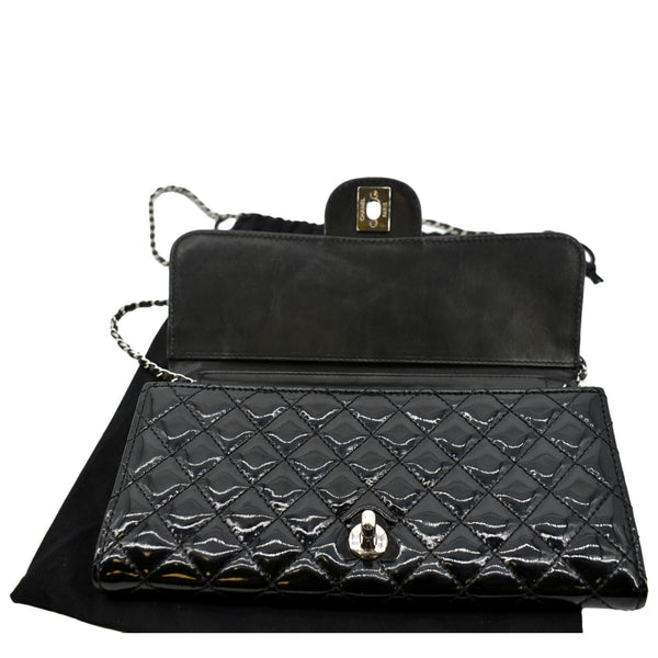 CHANEL Long Flap Quilted Patent Leather Chain Shoulder Bag Black
