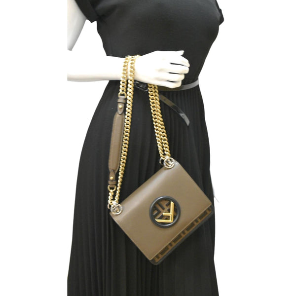 Fendi Kan I F Zucca Leather Shoulder Bag Brown - Full View